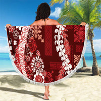 Hawaii Puakenikeni and Maile Lei Beach Blanket Red Japanese Wave Style LT9 - Polynesian Pride