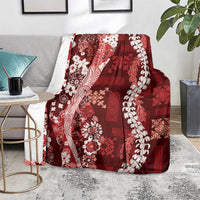 Hawaii Puakenikeni and Maile Lei Blanket Red Japanese Wave Style - Polynesian Pride