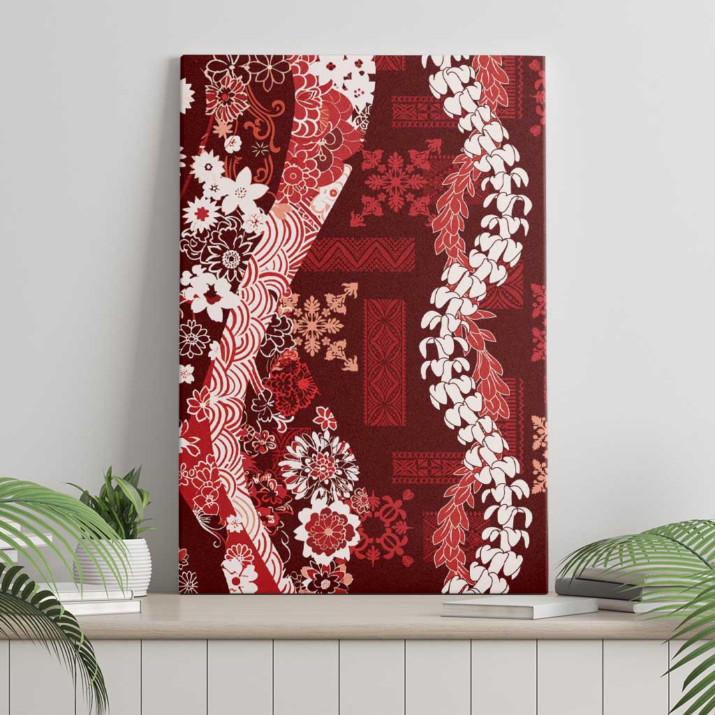 Hawaii Puakenikeni and Maile Lei Canvas Wall Art Red Japanese Wave Style LT9 - Polynesian Pride