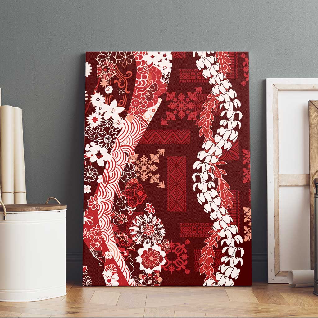 Hawaii Puakenikeni and Maile Lei Canvas Wall Art Red Japanese Wave Style LT9 - Polynesian Pride
