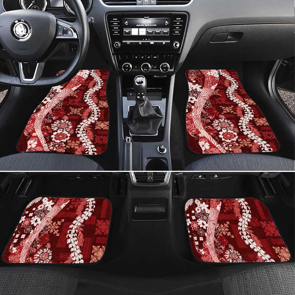 Hawaii Puakenikeni and Maile Lei Car Mats Red Japanese Wave Style - Polynesian Pride