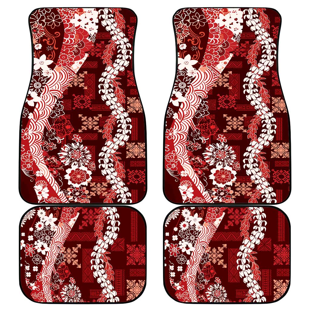 Hawaii Puakenikeni and Maile Lei Car Mats Red Japanese Wave Style - Polynesian Pride