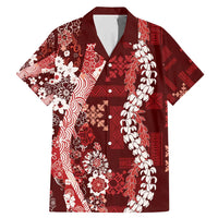 Hawaii Puakenikeni and Maile Lei Family Matching Mermaid Dress and Hawaiian Shirt Red Japanese Wave Style - Polynesian Pride
