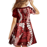 Hawaii Puakenikeni and Maile Lei Family Matching Summer Maxi Dress and Hawaiian Shirt Red Japanese Wave Style - Polynesian Pride
