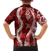 Hawaii Puakenikeni and Maile Lei Family Matching Tank Maxi Dress and Hawaiian Shirt Red Japanese Wave Style - Polynesian Pride
