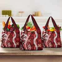 Hawaii Puakenikeni and Maile Lei Grocery Bag Red Japanese Wave Style LT9 3-pack One Size Red - Polynesian Pride