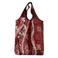 Hawaii Puakenikeni and Maile Lei Grocery Bag Red Japanese Wave Style LT9 - Polynesian Pride