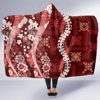 Hawaii Puakenikeni and Maile Lei Hooded Blanket Red Japanese Wave Style - Polynesian Pride