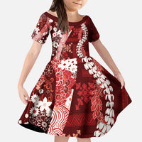 Hawaii Puakenikeni and Maile Lei Kid Short Sleeve Dress Red Japanese Wave Style LT9 KID Red - Polynesian Pride