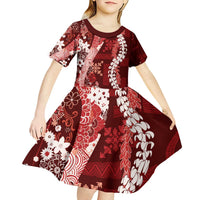 Hawaii Puakenikeni and Maile Lei Kid Short Sleeve Dress Red Japanese Wave Style LT9 - Polynesian Pride
