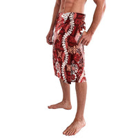 Hawaii Puakenikeni and Maile Lei Lavalava Red Japanese Wave Style - Polynesian Pride