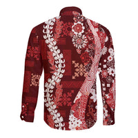 Hawaii Puakenikeni and Maile Lei Long Sleeve Button Shirt Red Japanese Wave Style LT9 - Polynesian Pride