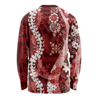 Hawaii Puakenikeni and Maile Lei Long Sleeve Shirt Red Japanese Wave Style LT9 - Polynesian Pride