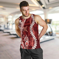 Hawaii Puakenikeni and Maile Lei Men Tank Top Red Japanese Wave Style LT9 Red - Polynesian Pride