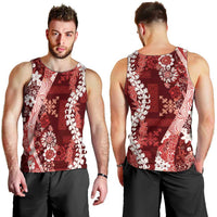 Hawaii Puakenikeni and Maile Lei Men Tank Top Red Japanese Wave Style LT9 - Polynesian Pride