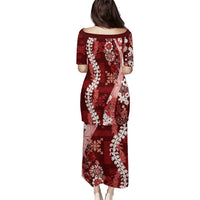 Hawaii Puakenikeni and Maile Lei Puletasi Red Japanese Wave Style LT9 - Polynesian Pride