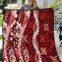 Hawaii Puakenikeni and Maile Lei Quilt Red Japanese Wave Style - Polynesian Pride