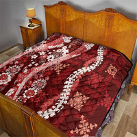 Hawaii Puakenikeni and Maile Lei Quilt Red Japanese Wave Style - Polynesian Pride