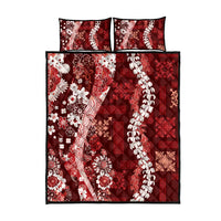 Hawaii Puakenikeni and Maile Lei Quilt Bed Set Red Japanese Wave Style - Polynesian Pride