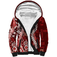 Hawaii Puakenikeni and Maile Lei Sherpa Hoodie Red Japanese Wave Style LT9 Unisex Red - Polynesian Pride