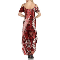Hawaii Puakenikeni and Maile Lei Summer Maxi Dress Red Japanese Wave Style LT9 - Polynesian Pride