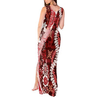 Hawaii Puakenikeni and Maile Lei Tank Maxi Dress Red Japanese Wave Style LT9 - Polynesian Pride