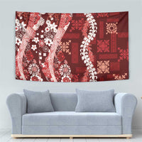 Hawaii Puakenikeni and Maile Lei Tapestry Red Japanese Wave Style - Polynesian Pride