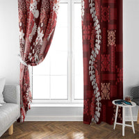 Hawaii Puakenikeni and Maile Lei Window Curtain Red Japanese Wave Style - Polynesian Pride