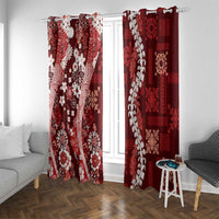 Hawaii Puakenikeni and Maile Lei Window Curtain Red Japanese Wave Style - Polynesian Pride