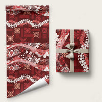 Hawaii Puakenikeni and Maile Lei Wrapping Paper Red Japanese Wave Style - Polynesian Pride