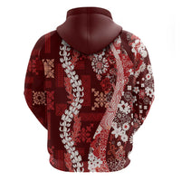 Hawaii Puakenikeni and Maile Lei Zip Hoodie Red Japanese Wave Style - Polynesian Pride