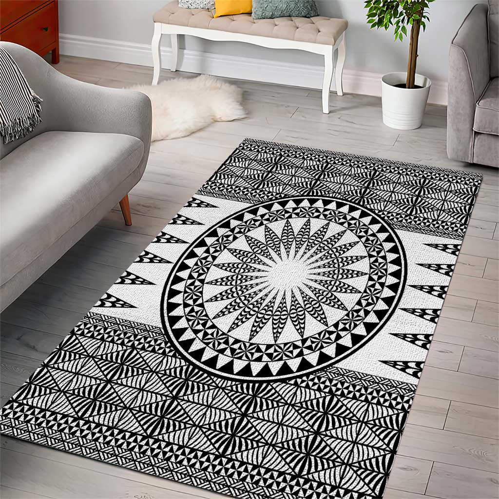 All White Tonga Malo e lelei Area Rug Vintage Ngatu Tribal Pattern - Polynesian Pride