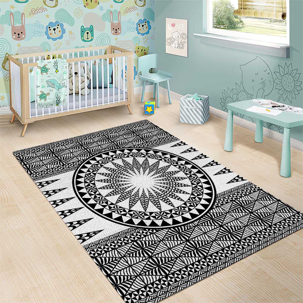 All White Tonga Malo e lelei Area Rug Vintage Ngatu Tribal Pattern - Polynesian Pride