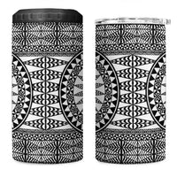 All White Tonga Malo e lelei 4 in 1 Can Cooler Tumbler Vintage Ngatu Tribal Pattern - Polynesian Pride