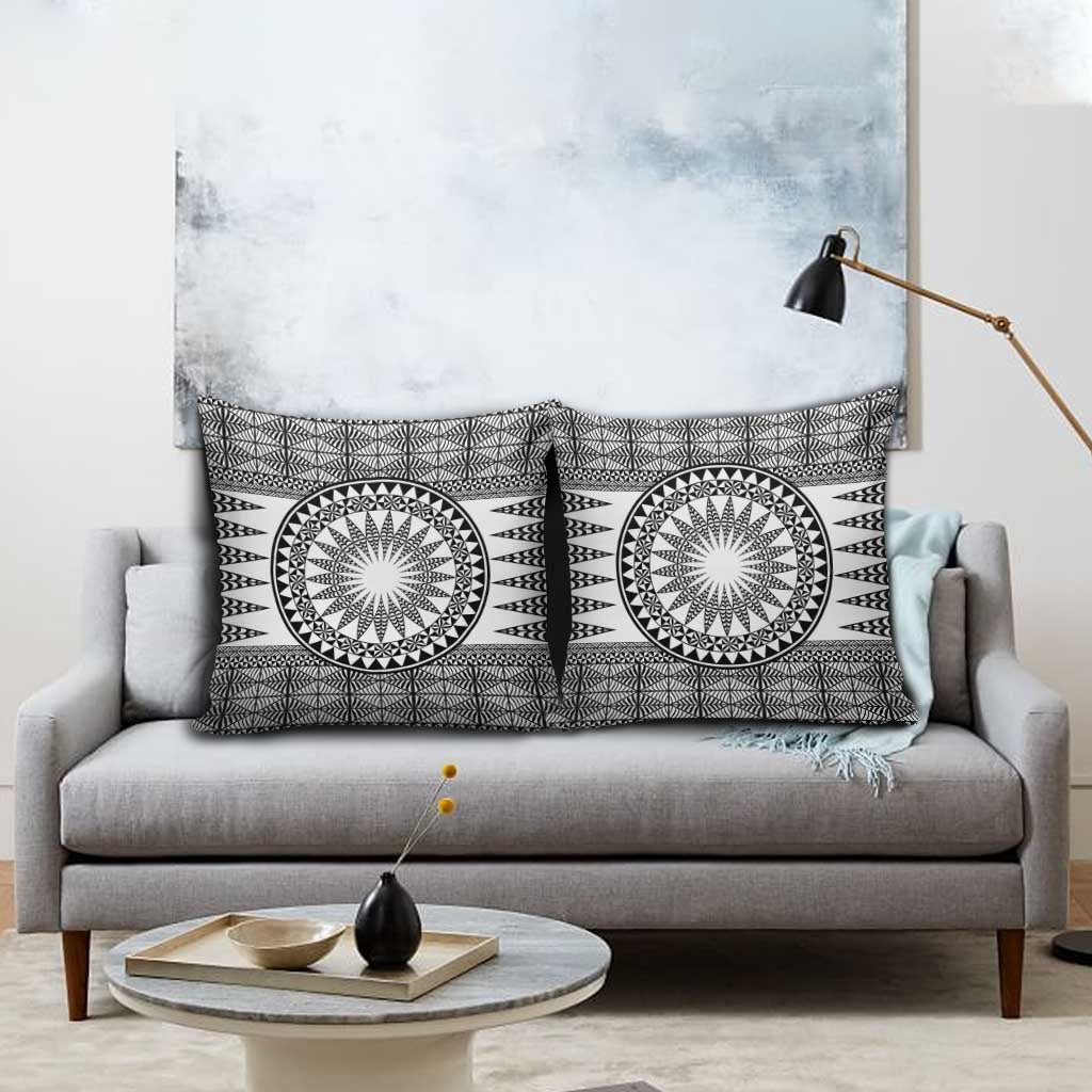 All White Tonga Malo e lelei Pillow Cover Vintage Ngatu Tribal Pattern - Polynesian Pride