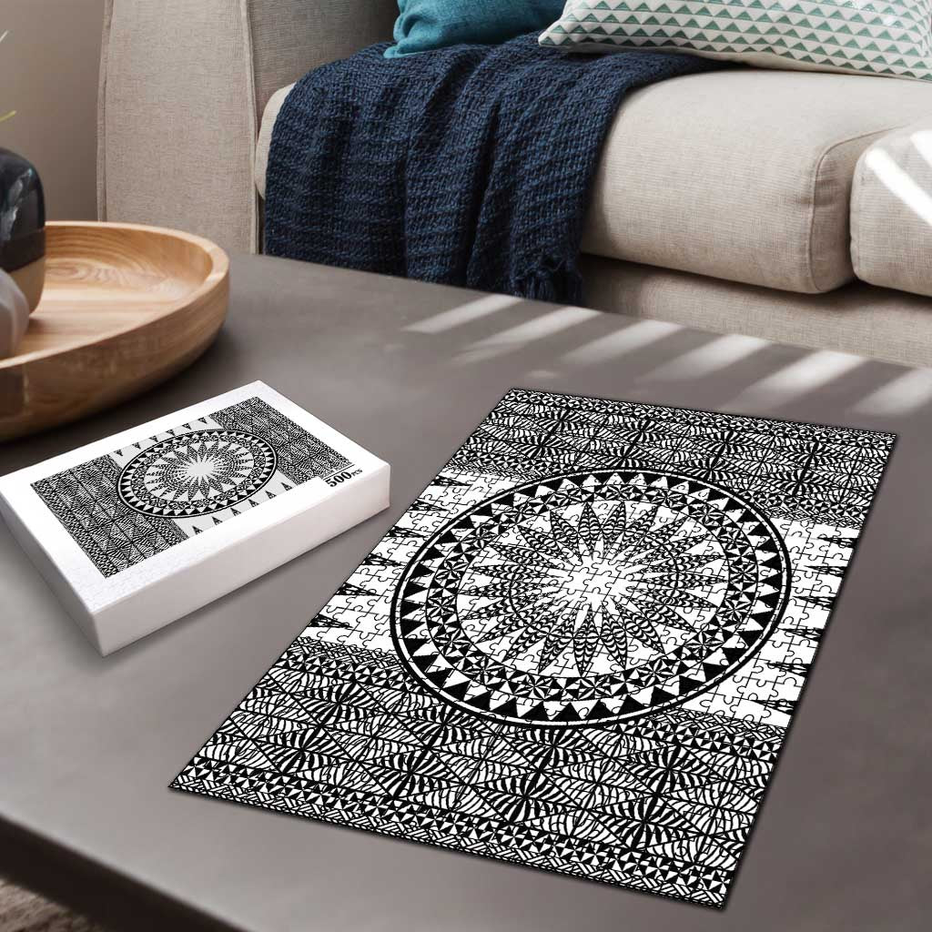 All White Tonga Malo e lelei Puzzle Vintage Ngatu Tribal Pattern - Polynesian Pride