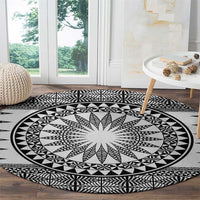All White Tonga Malo e lelei Round Carpet Vintage Ngatu Tribal Pattern - Polynesian Pride