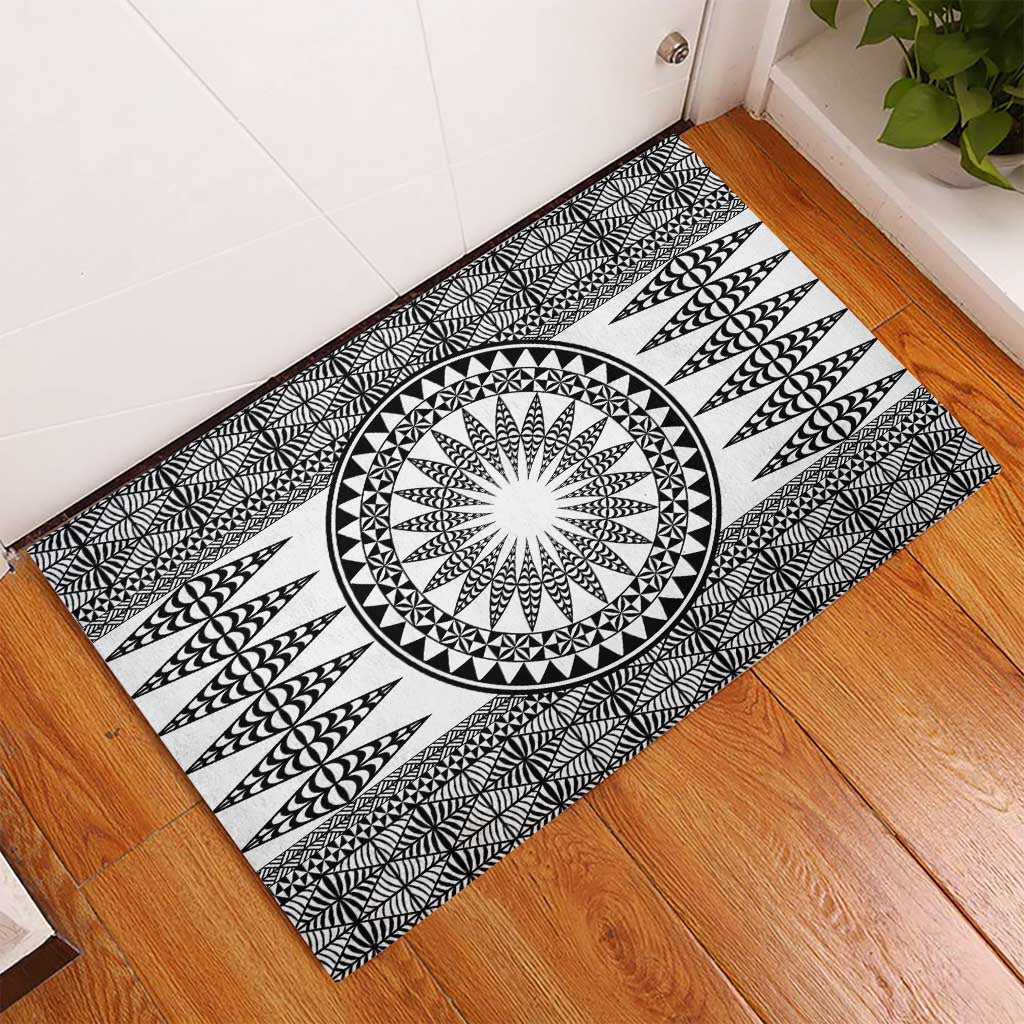 All White Tonga Malo e lelei Rubber Doormat Vintage Ngatu Tribal Pattern - Polynesian Pride