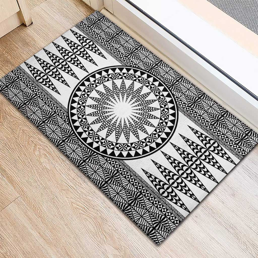 All White Tonga Malo e lelei Rubber Doormat Vintage Ngatu Tribal Pattern - Polynesian Pride