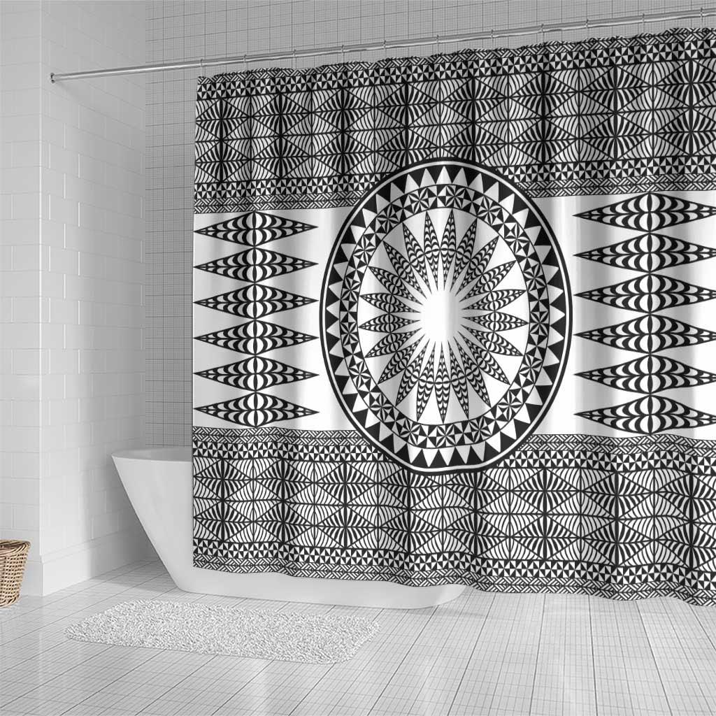 All White Tonga Malo e lelei Shower Curtain Vintage Ngatu Tribal Pattern - Polynesian Pride