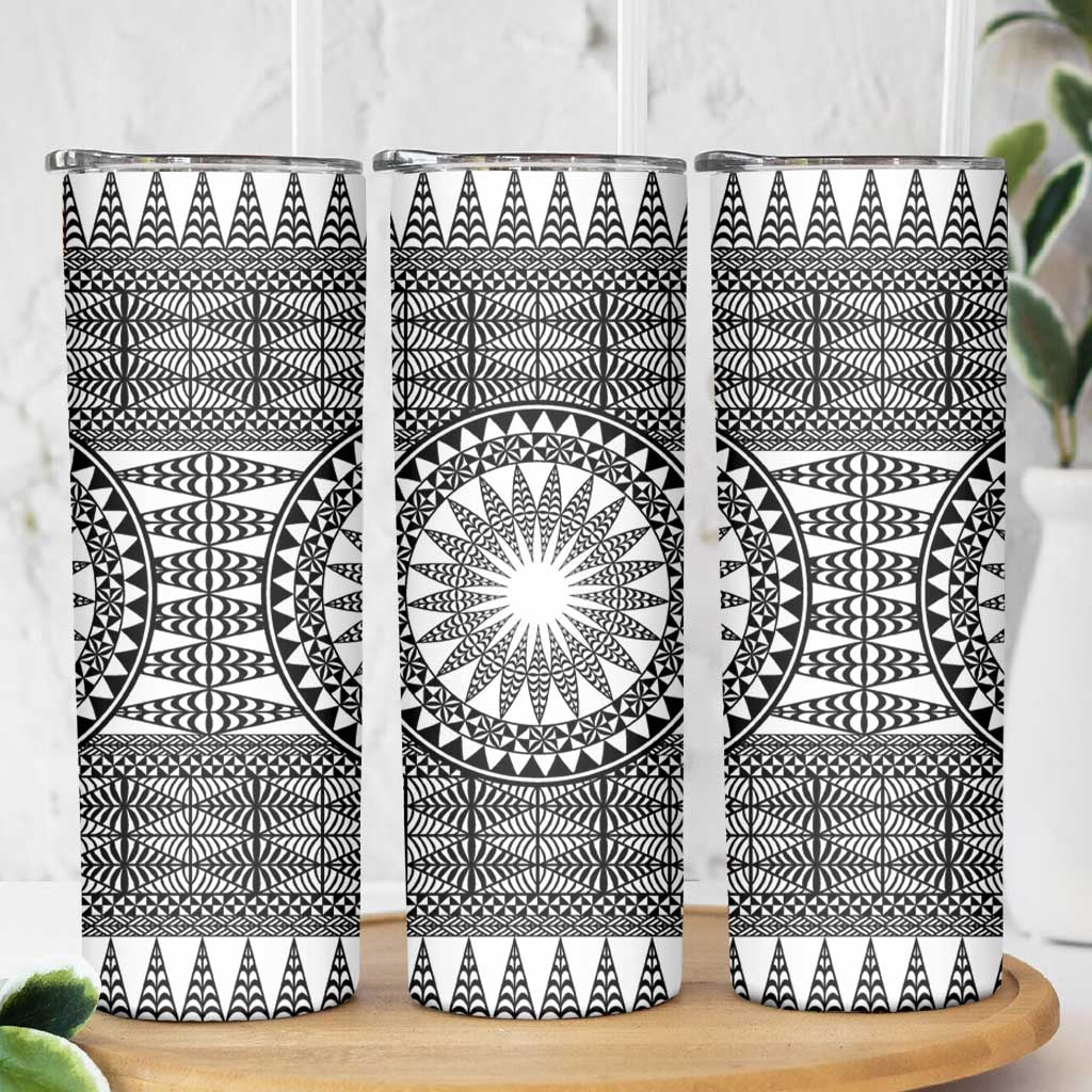 All White Tonga Malo e lelei Skinny Tumbler Vintage Ngatu Tribal Pattern - Polynesian Pride