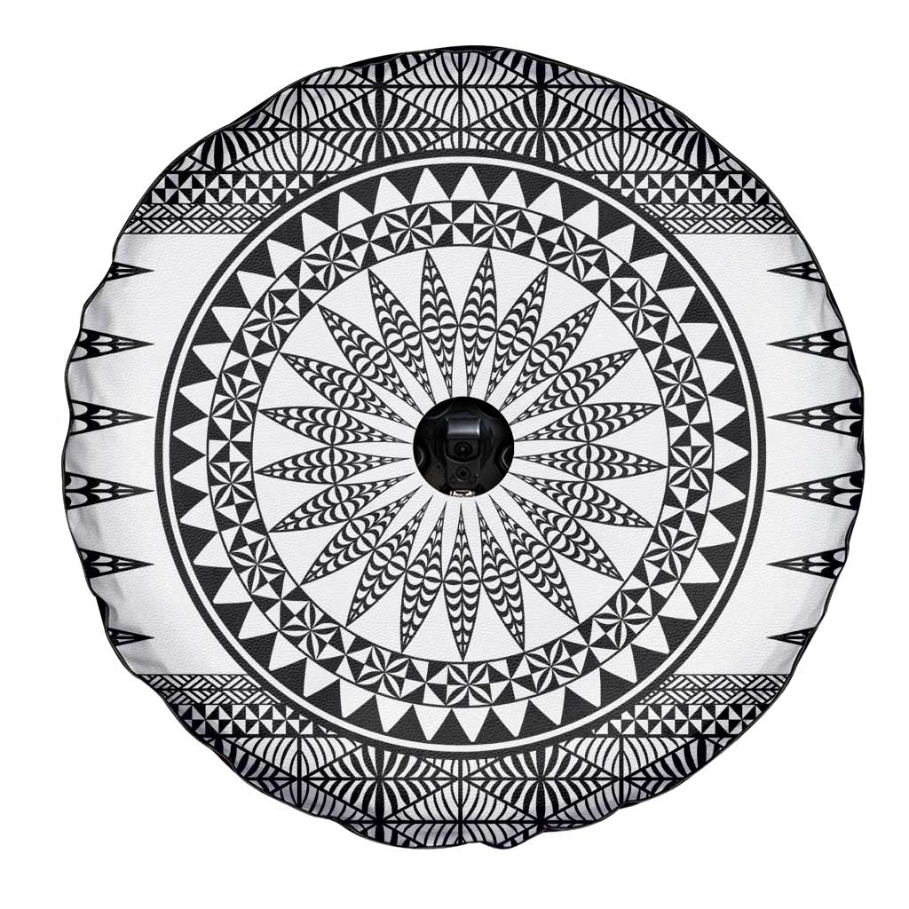 All White Tonga Malo e lelei Spare Tire Cover Vintage Ngatu Tribal Pattern - Polynesian Pride