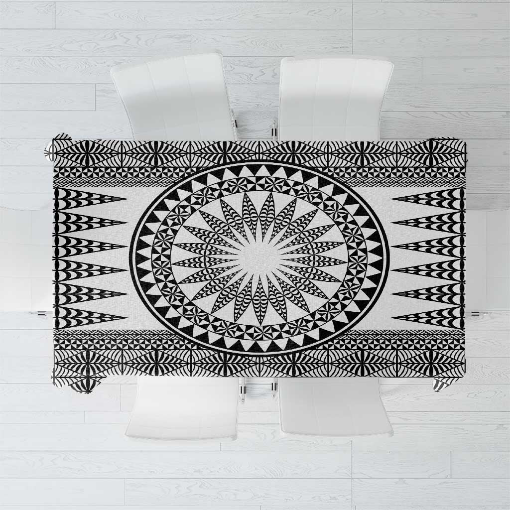 All White Tonga Malo e lelei Tablecloth Vintage Ngatu Tribal Pattern - Polynesian Pride