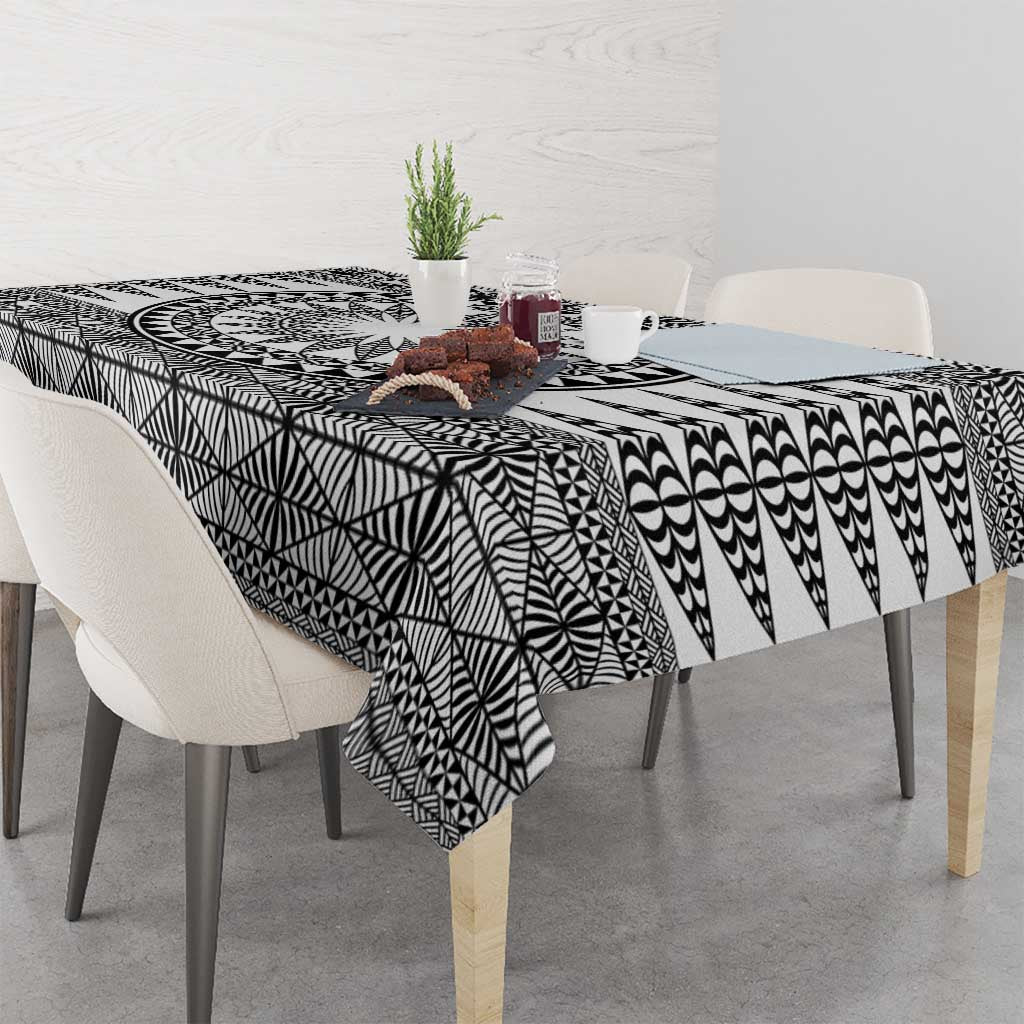 All White Tonga Malo e lelei Tablecloth Vintage Ngatu Tribal Pattern - Polynesian Pride
