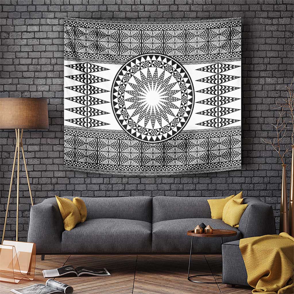 All White Tonga Malo e lelei Tapestry Vintage Ngatu Tribal Pattern - Polynesian Pride