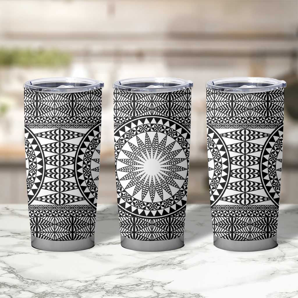 All White Tonga Malo e lelei Tumbler Cup Vintage Ngatu Tribal Pattern - Polynesian Pride
