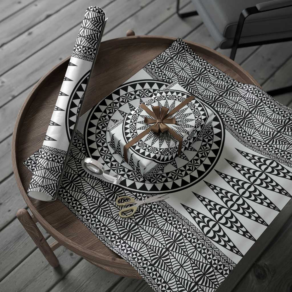 All White Tonga Malo e lelei Wrapping Paper Vintage Ngatu Tribal Pattern - Polynesian Pride