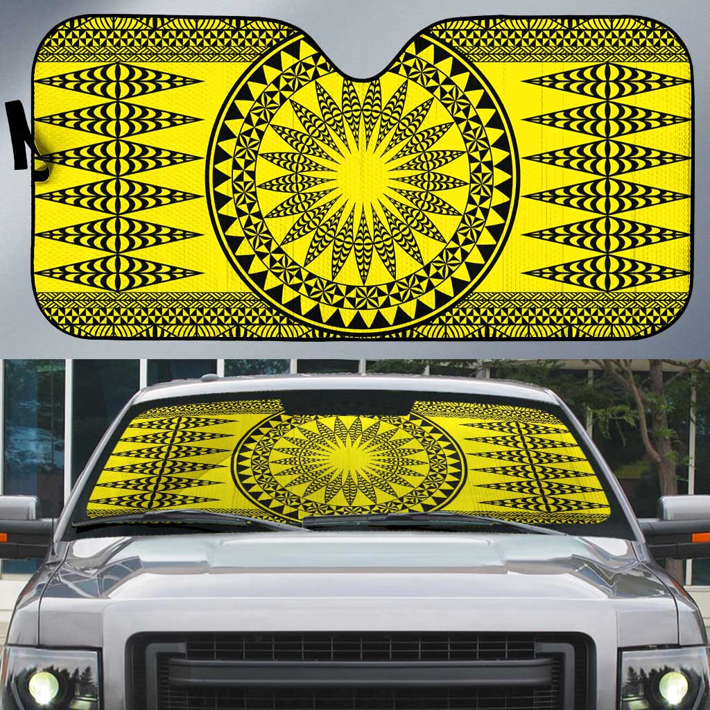 All Yellow Tonga Malo e lelei Auto Sun Shade Vintage Ngatu Tribal Pattern - Polynesian Pride