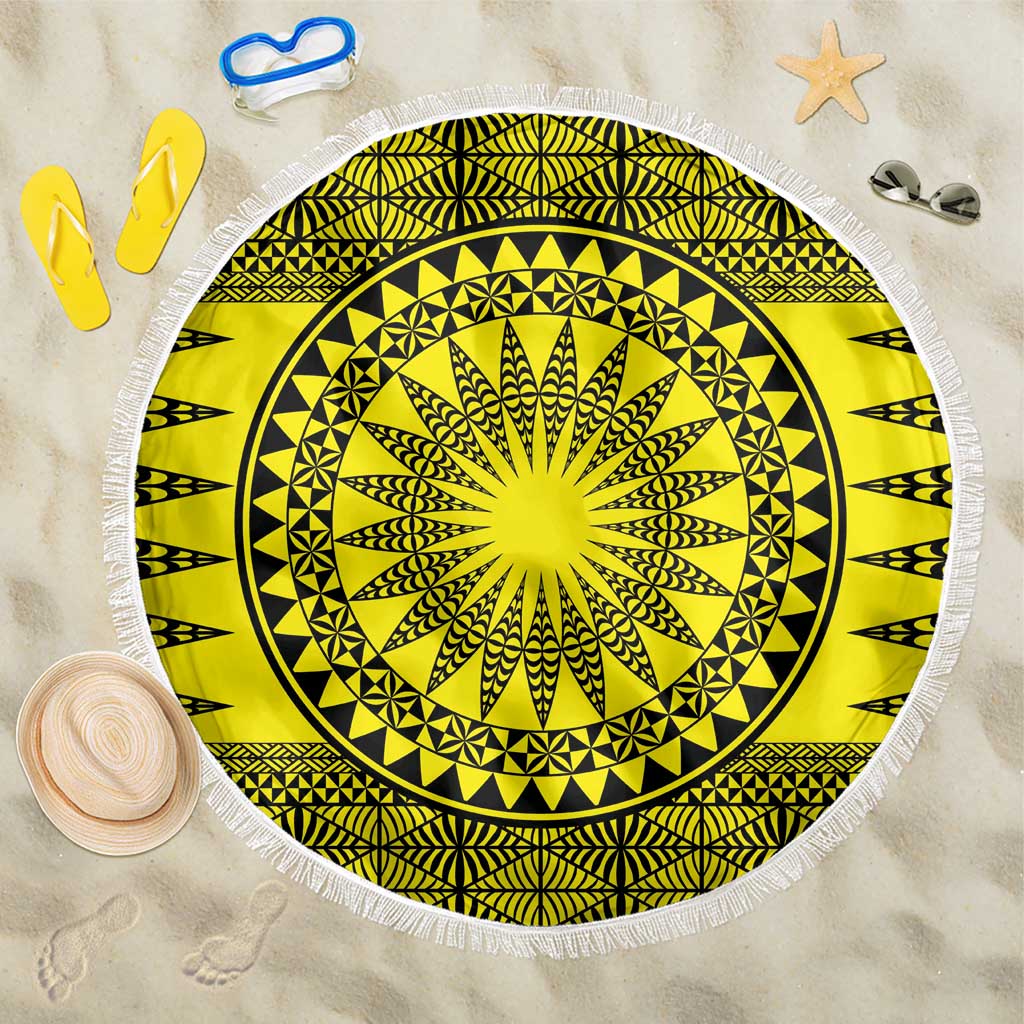 All Yellow Tonga Malo e lelei Beach Blanket Vintage Ngatu Tribal Pattern - Polynesian Pride