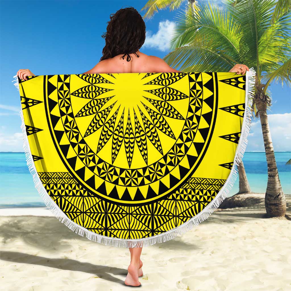 All Yellow Tonga Malo e lelei Beach Blanket Vintage Ngatu Tribal Pattern - Polynesian Pride